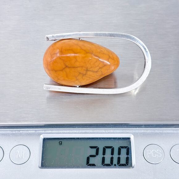 Egg Yolk Baltic Amber Modernist Pendant | Vintage Sterling Silver 925 - Picture 6 of 7